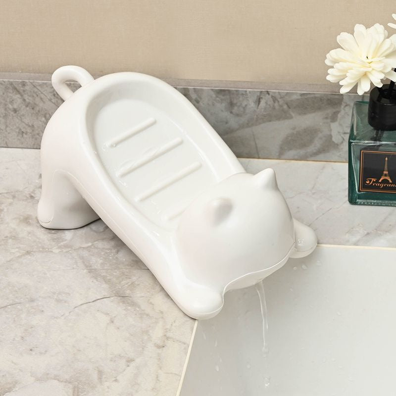 Cat-Shaped Self-Draining Soap Dish – Cute Sink Soap Holder