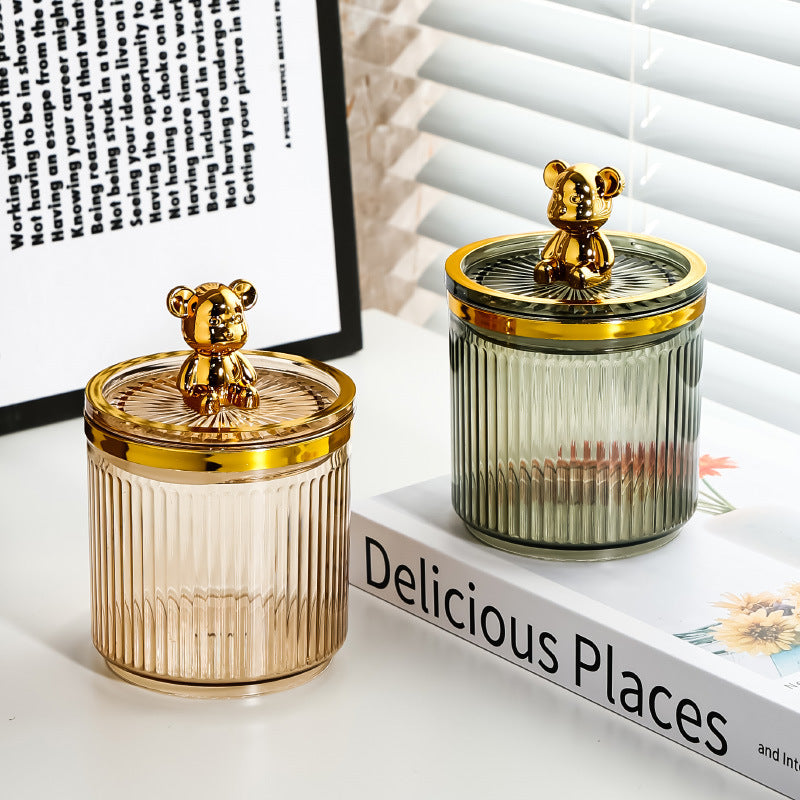 Bear-Top Ribbed Storage Jar with Lid