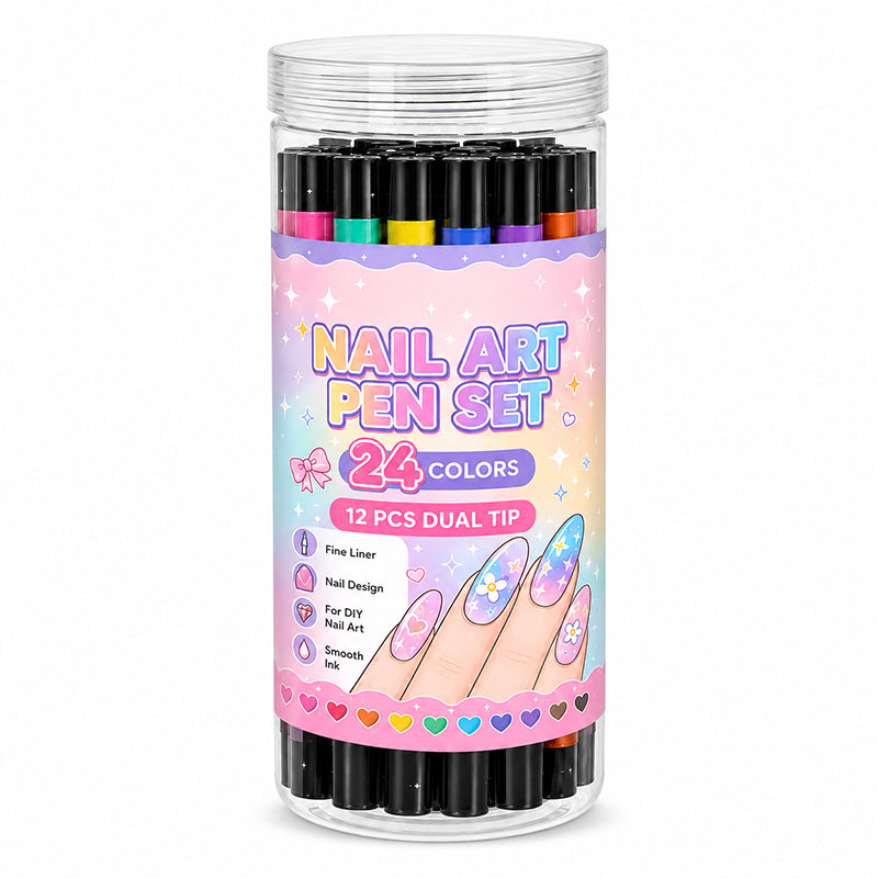 ๐จ24-Color Dual-Ended Nail Art Pen Set ๐โ Fine Liner + Brush Tips๐
