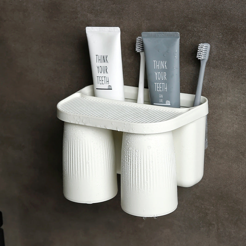 Wall-Mounted Toothbrush Holder with 2 Cups