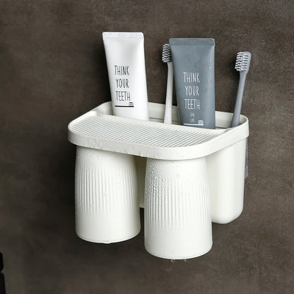 Wall-Mounted Toothbrush Holder with 2 Cups
