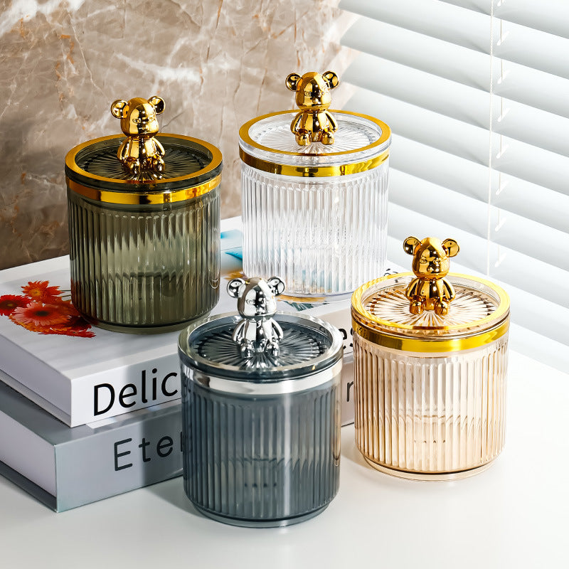 Bear-Top Ribbed Storage Jar with Lid