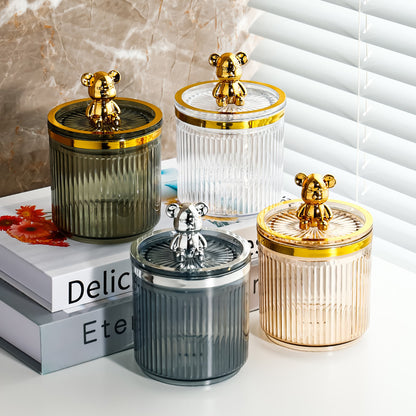 Bear-Top Ribbed Storage Jar with Lid