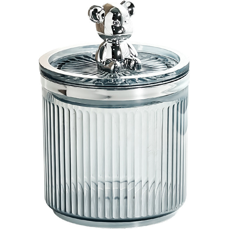 Bear-Top Ribbed Storage Jar with Lid