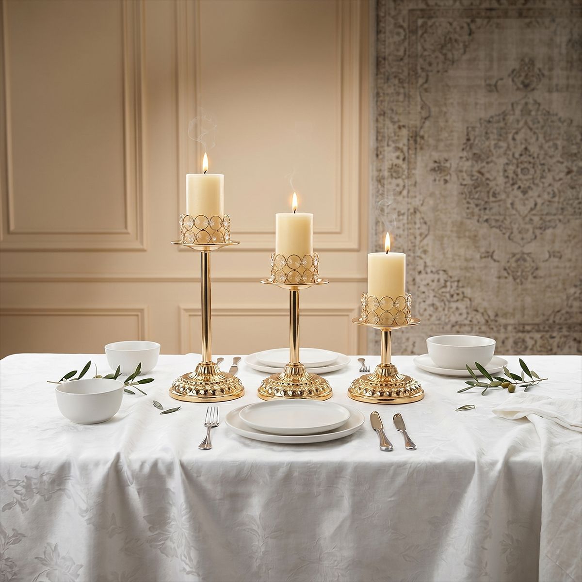 Gold Crystal Candle Holder Set