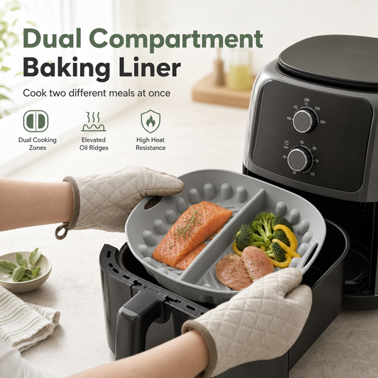 ⏳ LIMITED-TIME 50% OFF 🔥| Dual-Compartment Air Fryer Silicone Liner — Cook 2 Foods at Once, Less Mess & Easier Cleanup