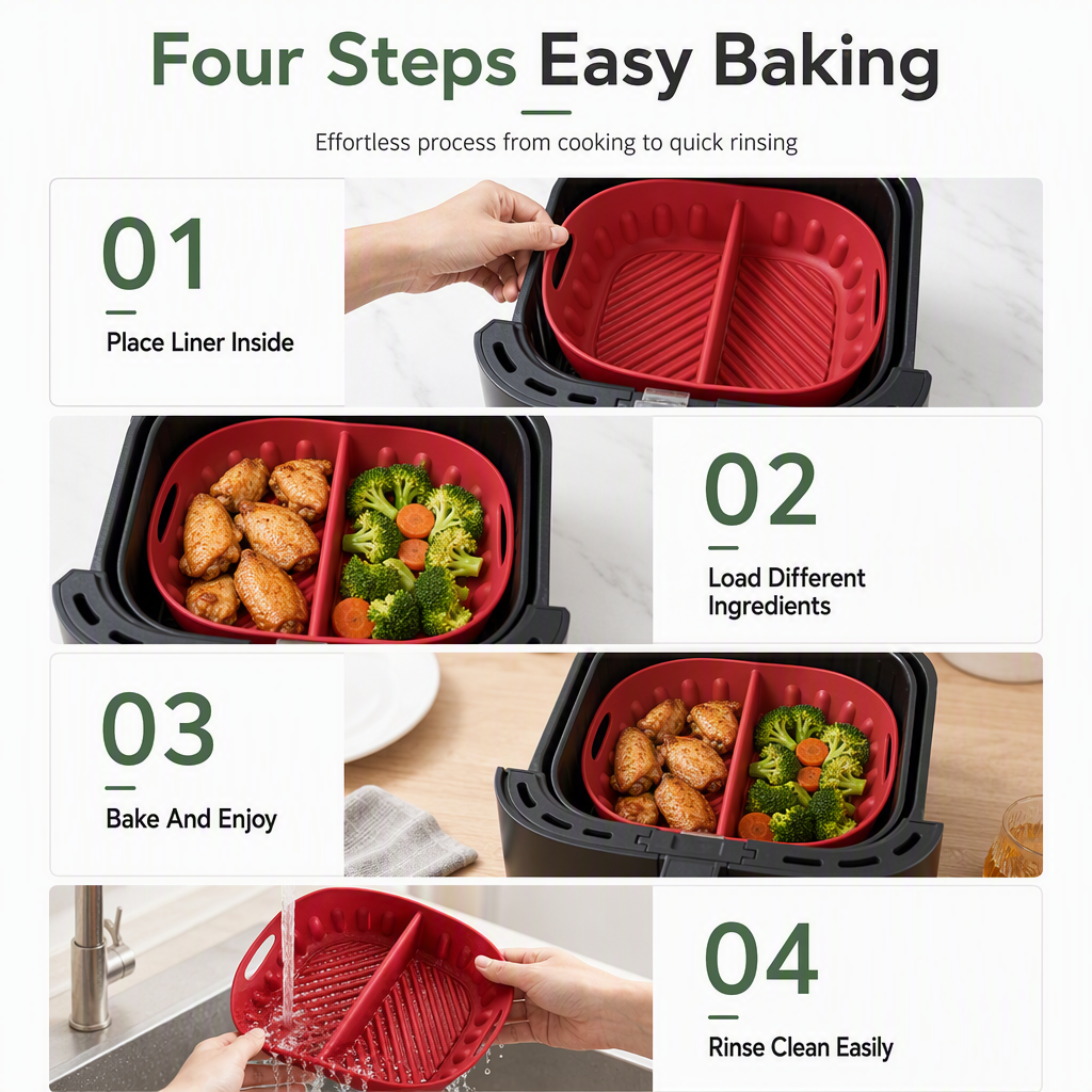 ⏳ LIMITED-TIME 50% OFF 🔥| Dual-Compartment Air Fryer Silicone Liner — Cook 2 Foods at Once, Less Mess & Easier Cleanup