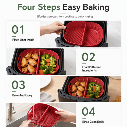 ⏳ LIMITED-TIME 50% OFF 🔥| Dual-Compartment Air Fryer Silicone Liner — Cook 2 Foods at Once, Less Mess & Easier Cleanup
