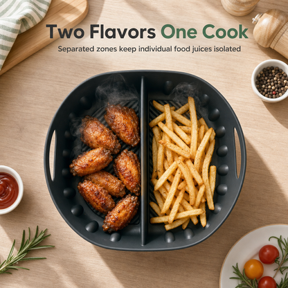 ⏳ LIMITED-TIME 50% OFF 🔥| Dual-Compartment Air Fryer Silicone Liner — Cook 2 Foods at Once, Less Mess & Easier Cleanup