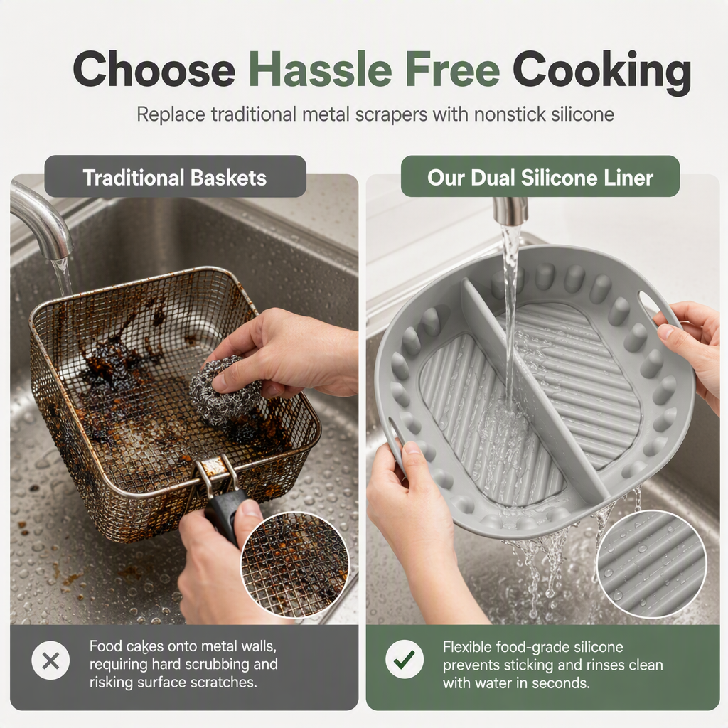 ⏳ LIMITED-TIME 50% OFF 🔥| Dual-Compartment Air Fryer Silicone Liner — Cook 2 Foods at Once, Less Mess & Easier Cleanup